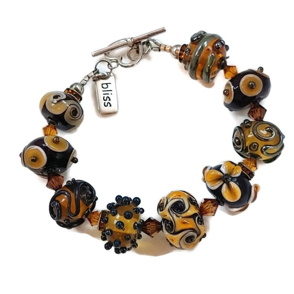 Glass Lamp-work Bead Bracelet with Sterling Clasp